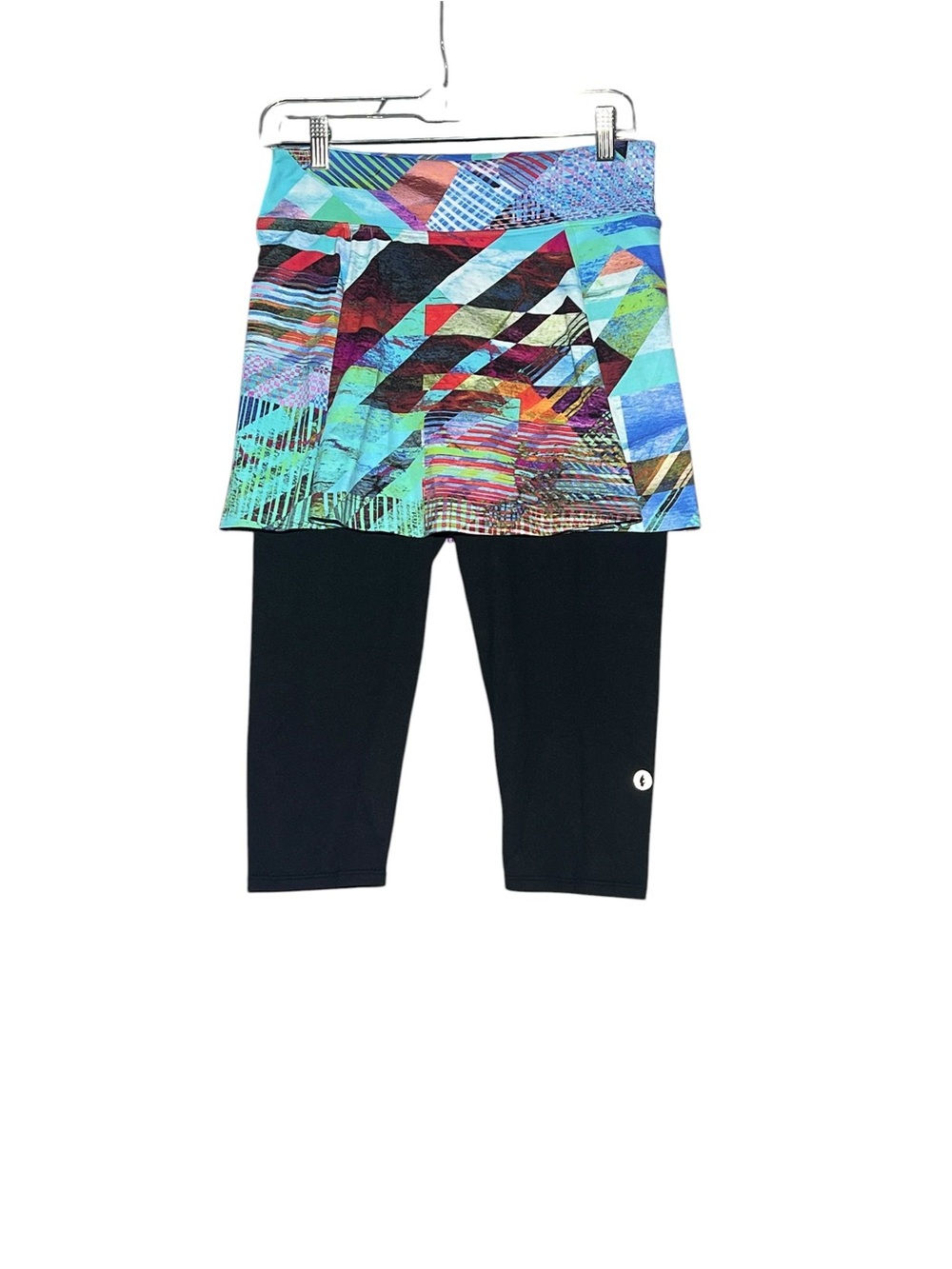 DONA JO Active Black Capri Skort with Multicolor Geo Print Skirt Size 2 (Large)